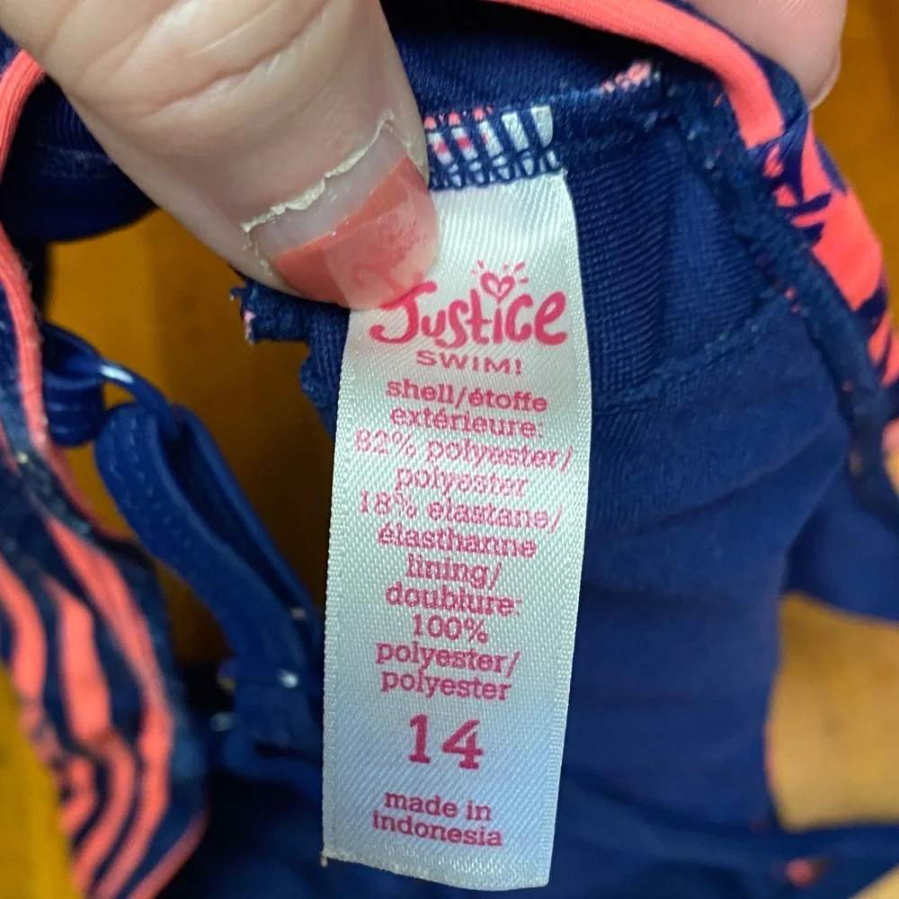 Justice Neon Coral & Navy Swim Top